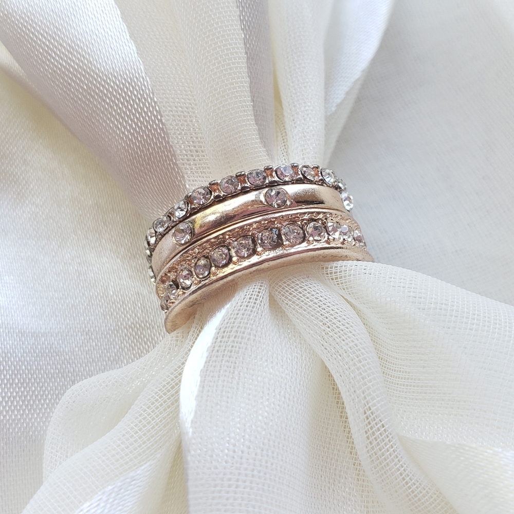 Rose Goldtone Ring Trio with CZ